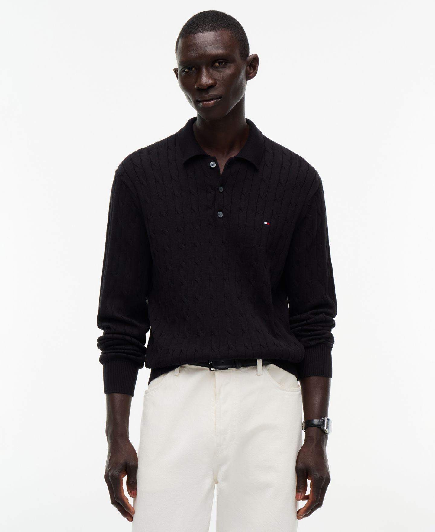 Мужской свитер Tommy Hilfiger Classic Cable-Knit Regular-Fit, цвет: Чёрный — фото 1