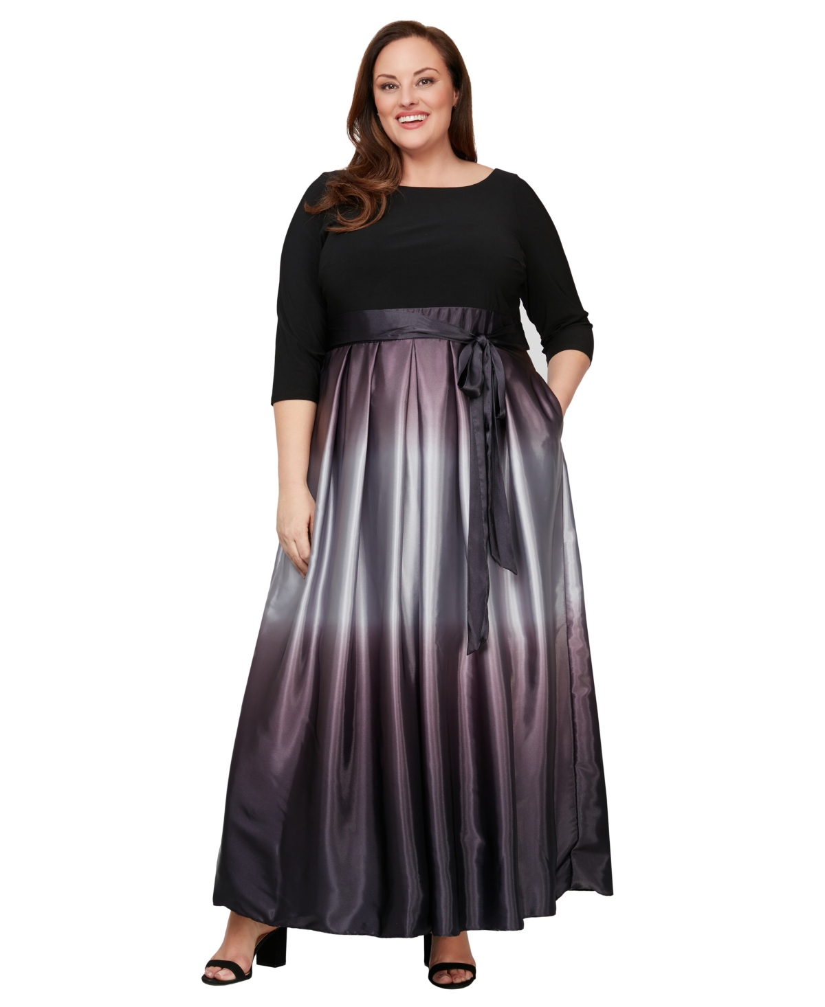 Sl Fashions Plus Size Ombre Ballgown - Black Silver