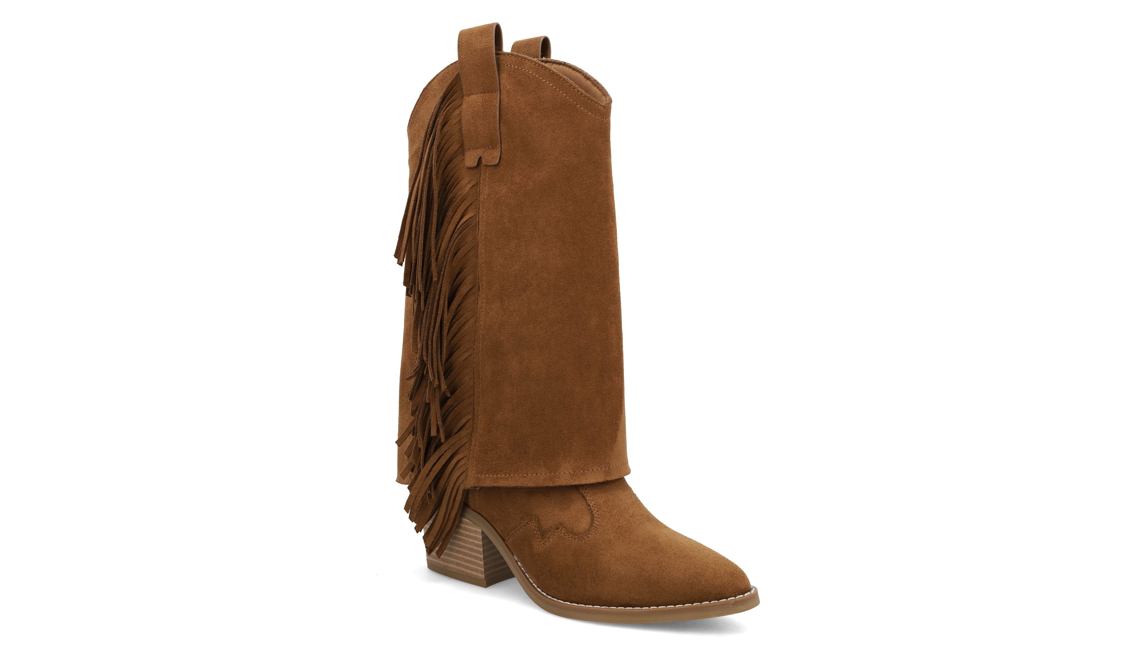 Mia Women's Cordell Fringe Pointed Toe Block Heel Boots