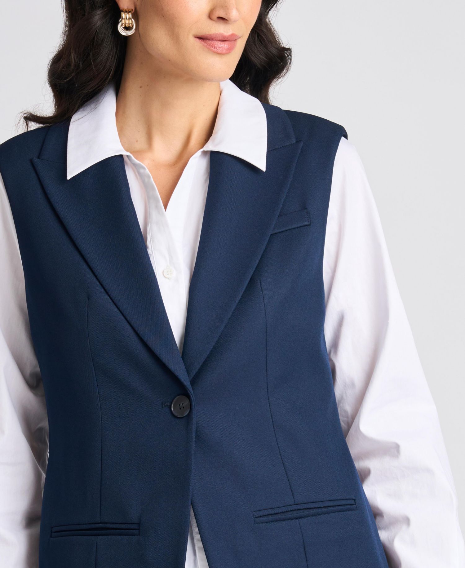 Women's Twofer Long-Sleeve Collared Work Vest