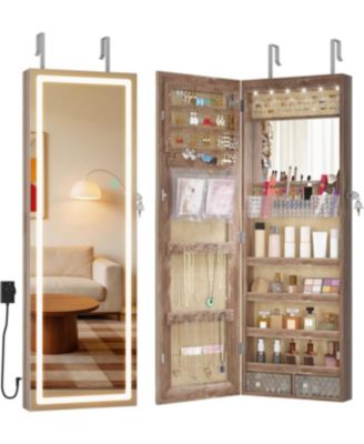 42.5"H Jewelry Armoire with LED Full-Length Mirror, Door/Wall Mounted Cabinet