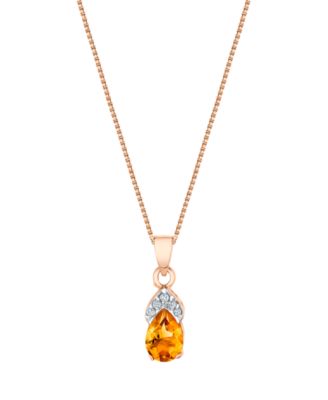 Citrine (5/8 ct. t.w.) & Diamond Accent Pendant Necklace in 14k Rose Gold