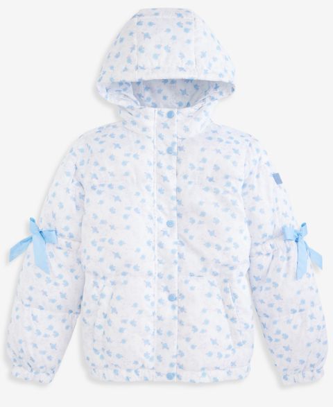 Куртка Steve Madden Hooded Floral-Print Puffer Coat для девочек, цвет: Светлый синий с принтом