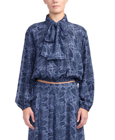 Женская блузка Derek Lam 10 Crosby Emily Tie-Neck Long-Sleeve Relaxed-Fit, цвет: Синий с принтом