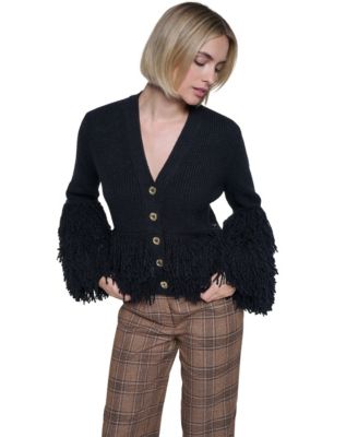 Women's Loop-Stitch Fitted V-Neck Cardigan