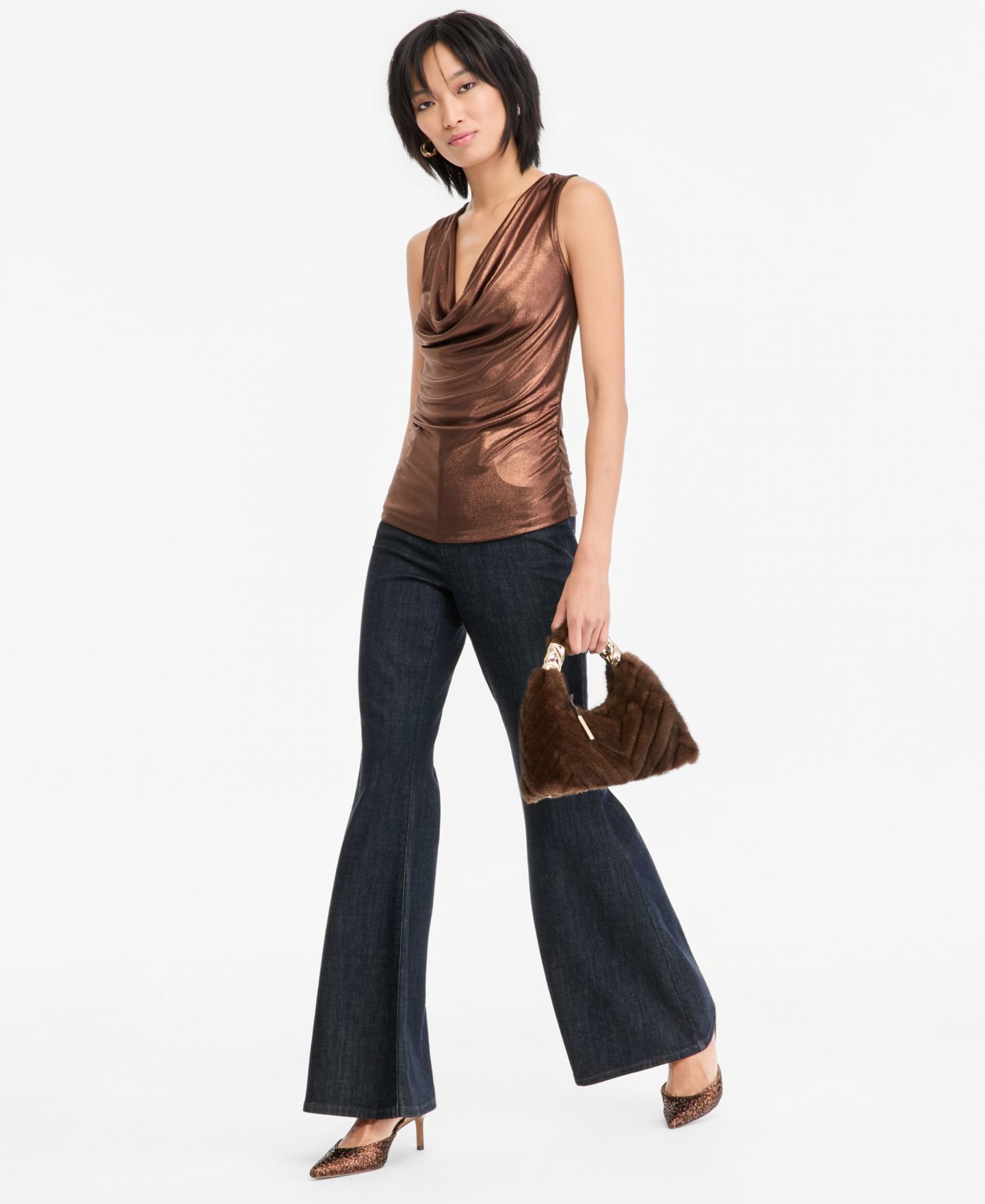Женский топ I.N.C. International Concepts Sleeveless Cowl-Neck, цвет: Кофейный — фото 3
