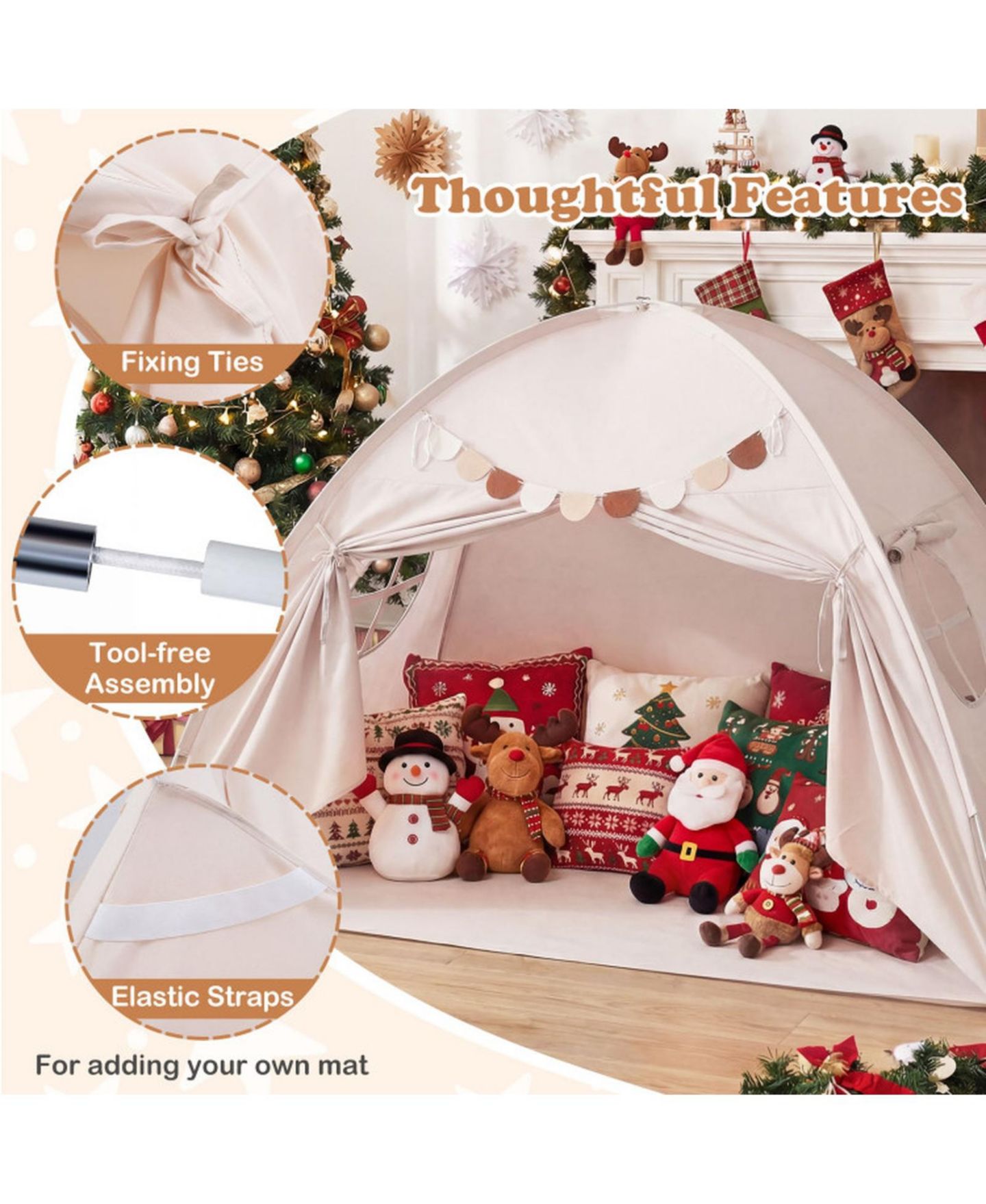 Детская игрушка SUGIFT Twin-Fit Machine-Washable Canopy Bed Tent, Ages 3+, цвет: Натуральный — фото 5