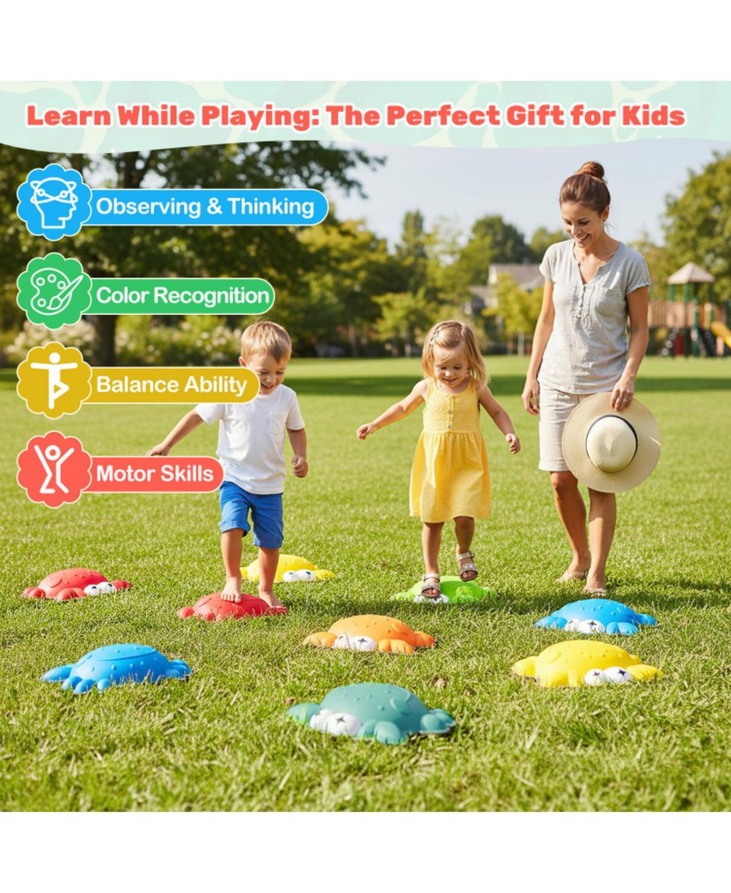 Детские игрушки SUGIFT 9-Piece Non-Slip Balance Stepping Stones, 16" x 11.5", Ages 3+, цвет: Красный — фото 6