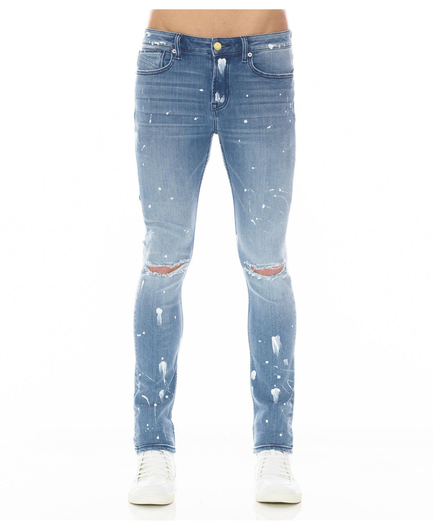 Men's Strat Ripped and Paint-Splatter Super-Skinny Jeans