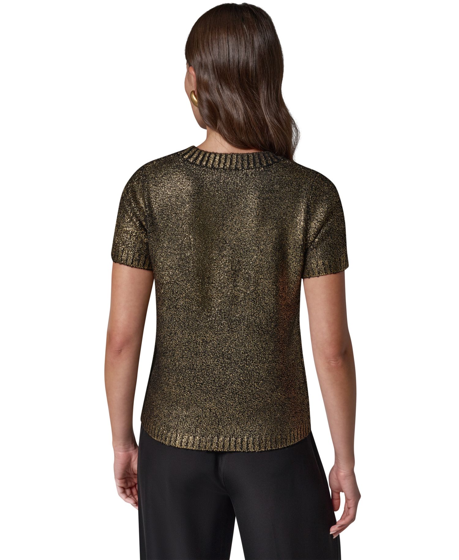 Women's Foil Boucle Short-Sleeve Crewneck Sweater