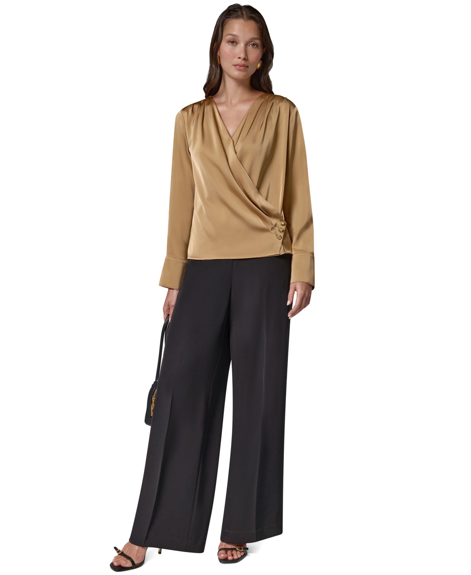 Women's Satin Faux-Wrap Blouse
