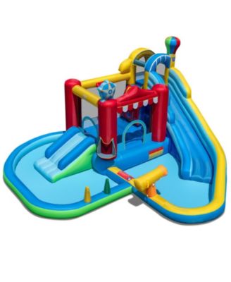 Inflatable Water Park Bounce House, 63" x 59" Jumping Area, With Splash Pool, Water Cannon & Games, For 2 Players, Ages 3-12