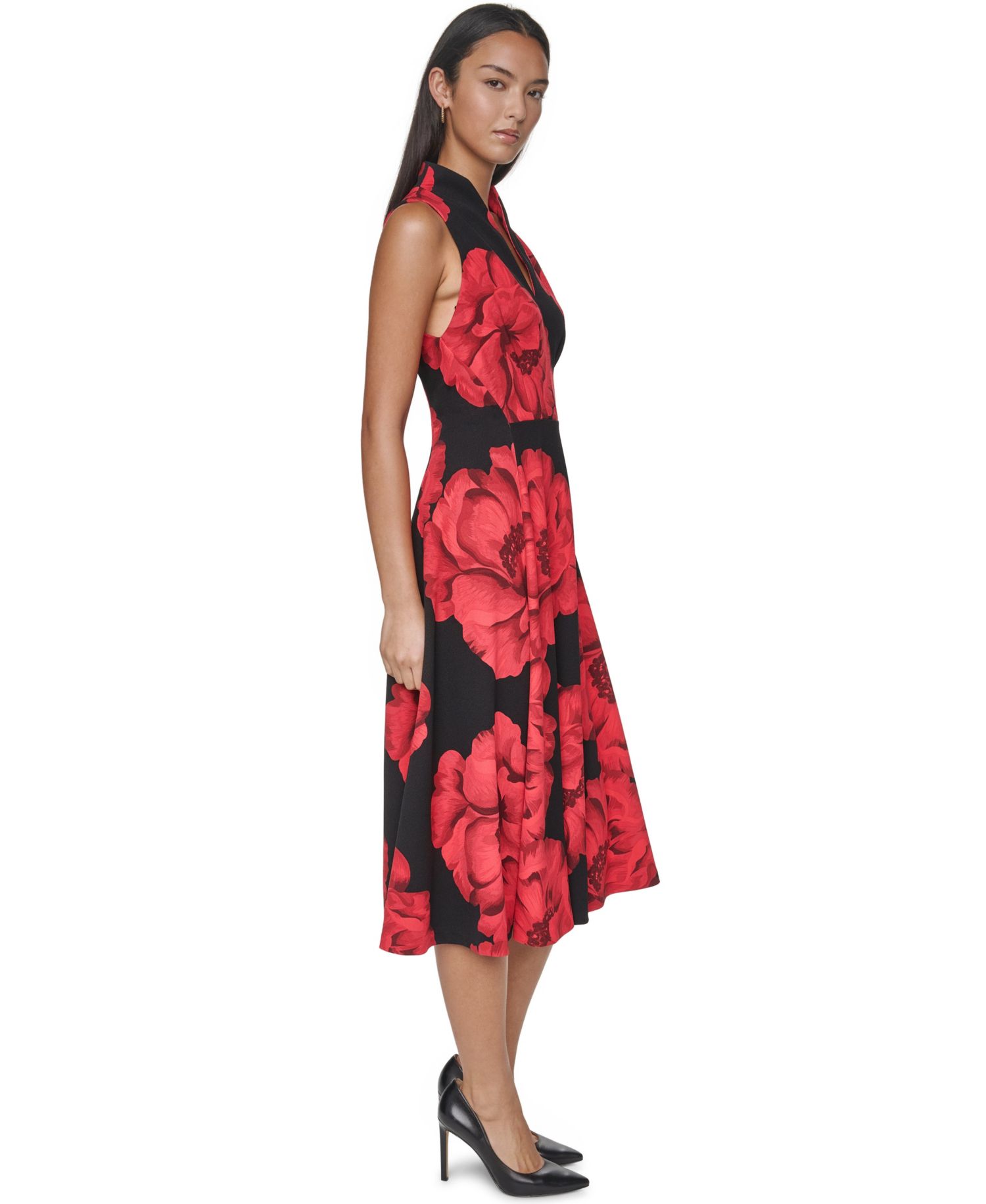 Women's Halter V-Neck Floral-Print Midi Dress
