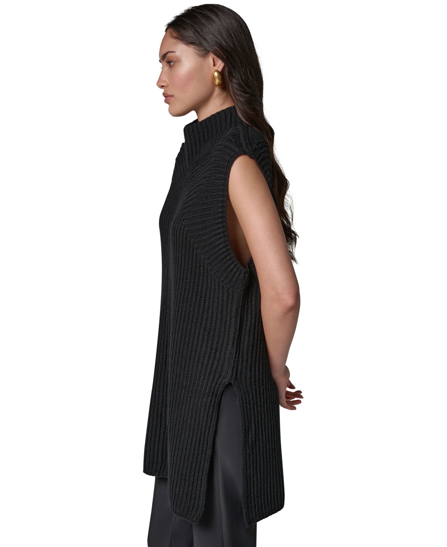 Women's Mock-Neck Sleeveless Ribbed Sweater Tunic