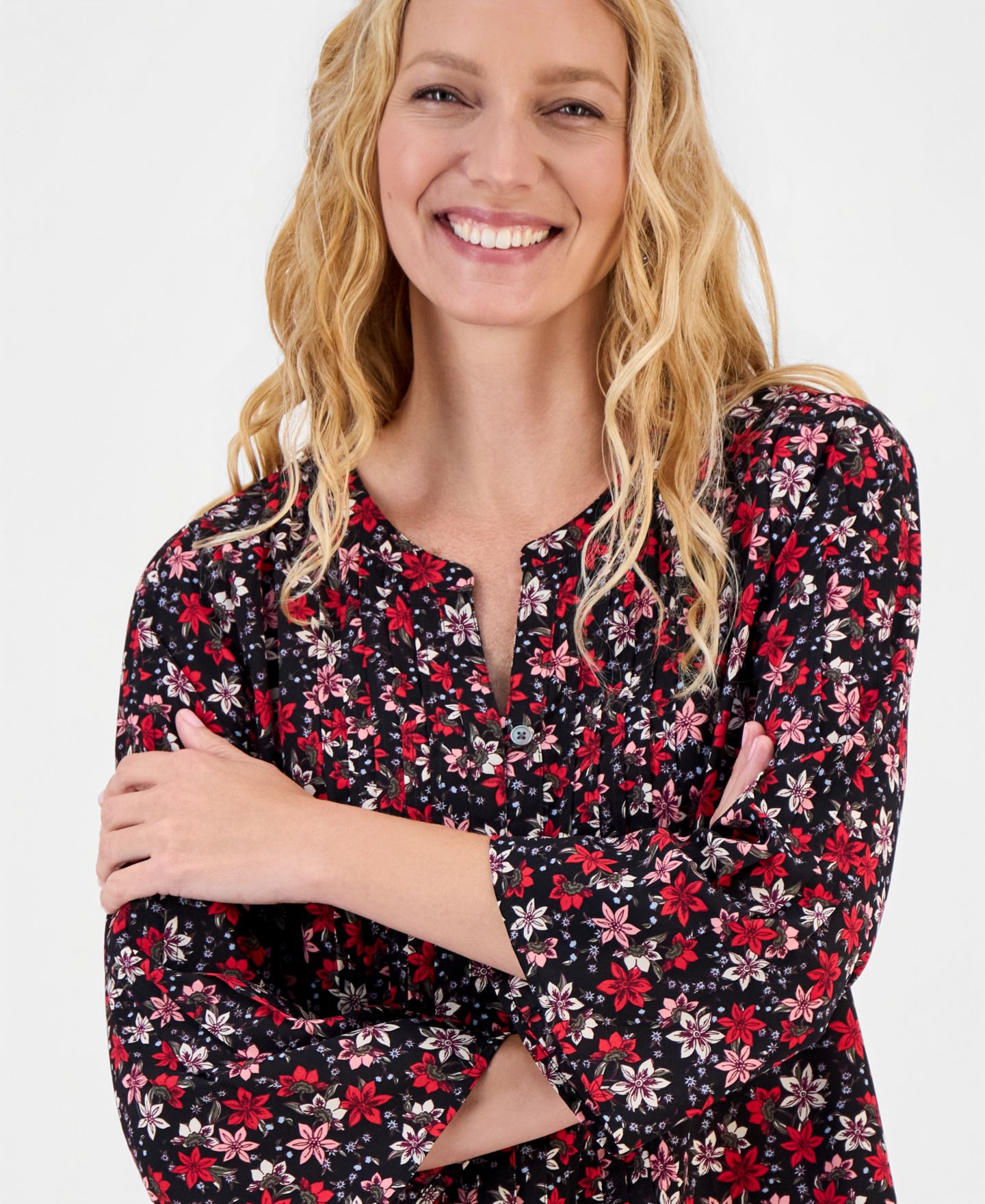 Женская блузка Style & Co Printed Bell-Sleeve Pintuck, цвет: Ditsy Deep — фото 3