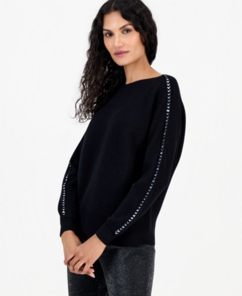 Женский свитер T Tahari Dolman Long-Sleeve Boat Neck Ribbed, цвет: Чёрный