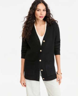 Women's Metallic Ribbed-Knit Long-Sleeve Cardigan