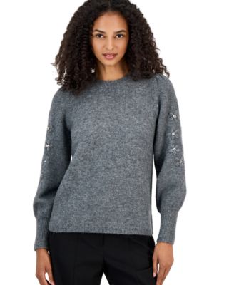 Women's Puff Sleeve Embellished Sweater