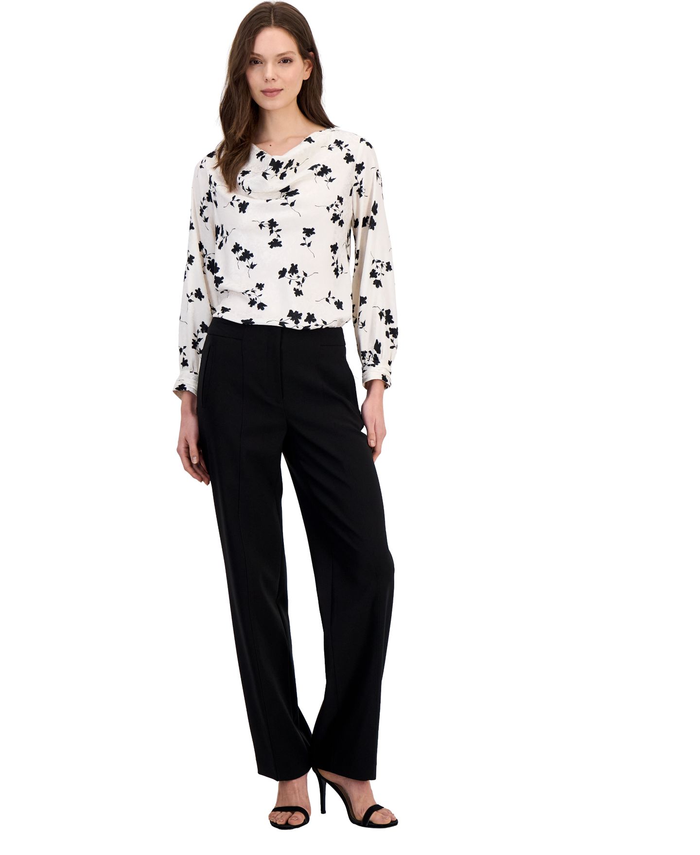 Женская блузка Anne Klein Floral Cowl Neck Long-Sleeve, цвет: Белый разноцветный — фото 2
