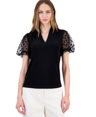 Women's V-Neck Bubble Sleeve Short-Sleeve Blouse