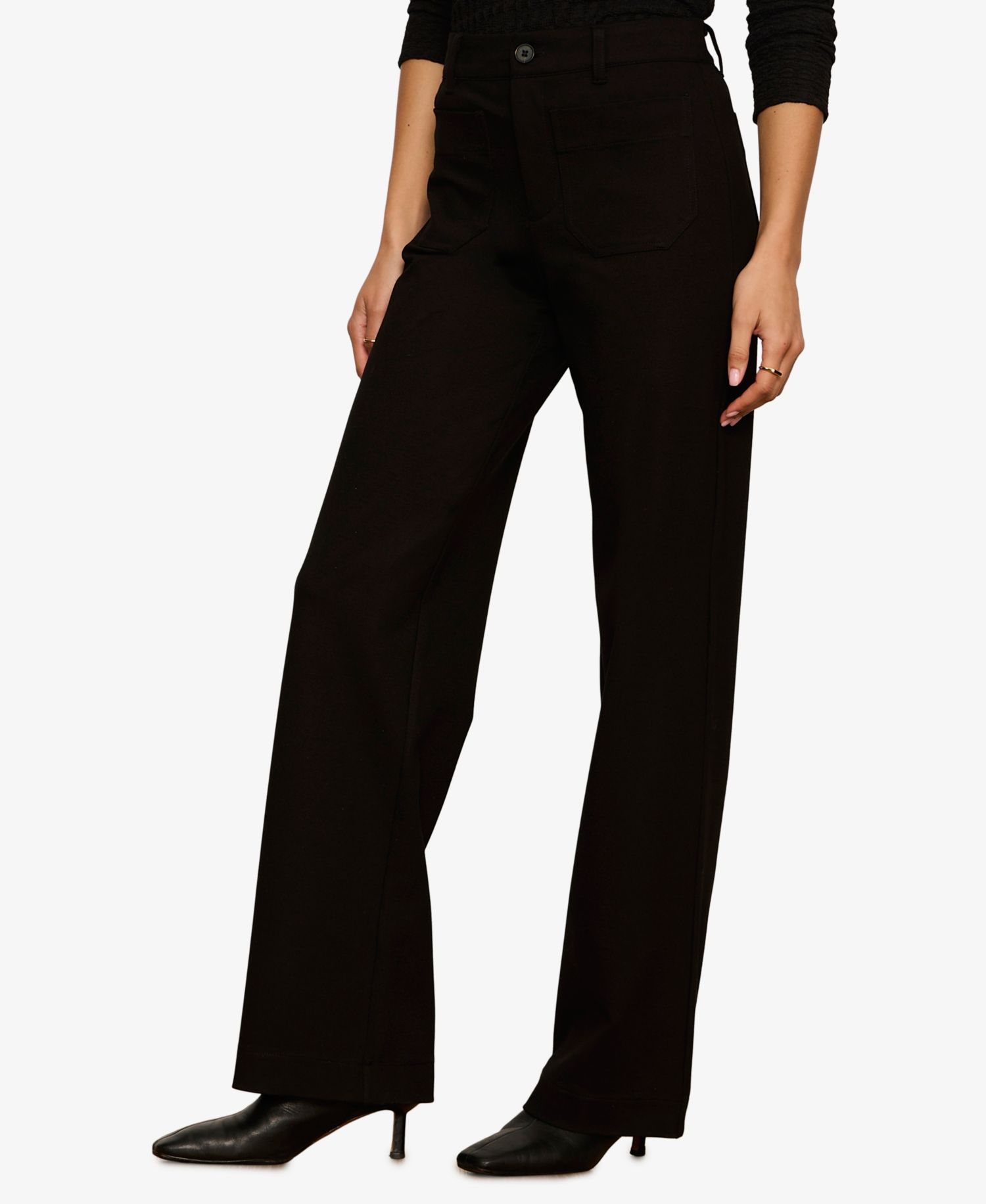 Petite Marine Wide-Leg High-Waist Ponte Pants