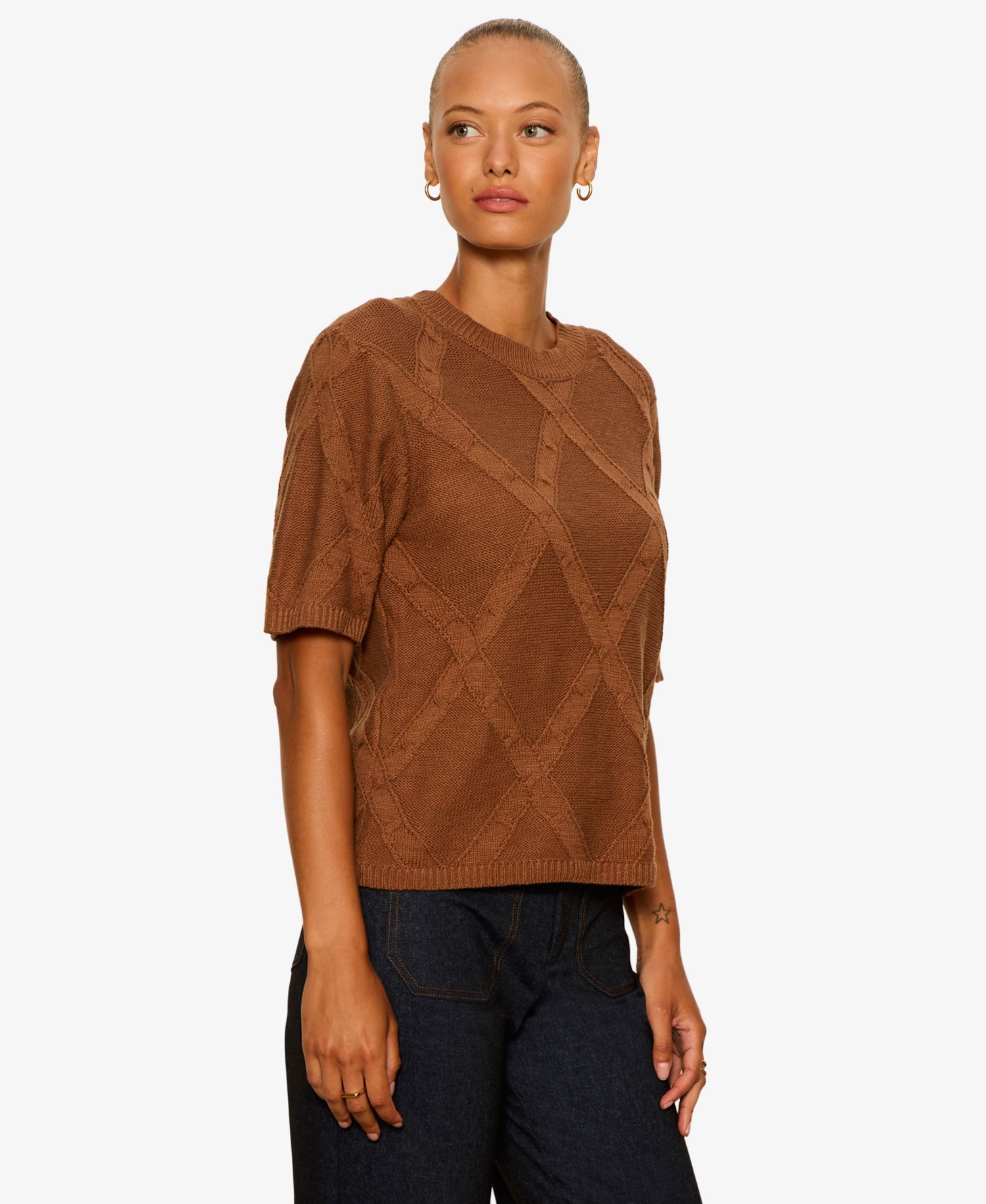 Petite Short-Sleeve Cotton Sweater T-Shirt