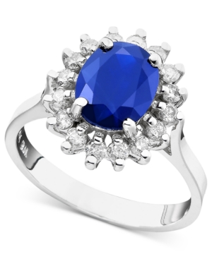 image of Royalty Inspired by Effy Sapphire (1-9/10 ct. t.w.) and Diamond (3/8 ct. t.w.) Oval Ring in 14k White or Yellow Gold