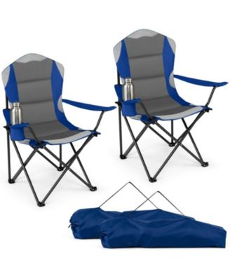 2-Piece Padded Folding Camping Chair Set with Cup Holders and Carrying Bags