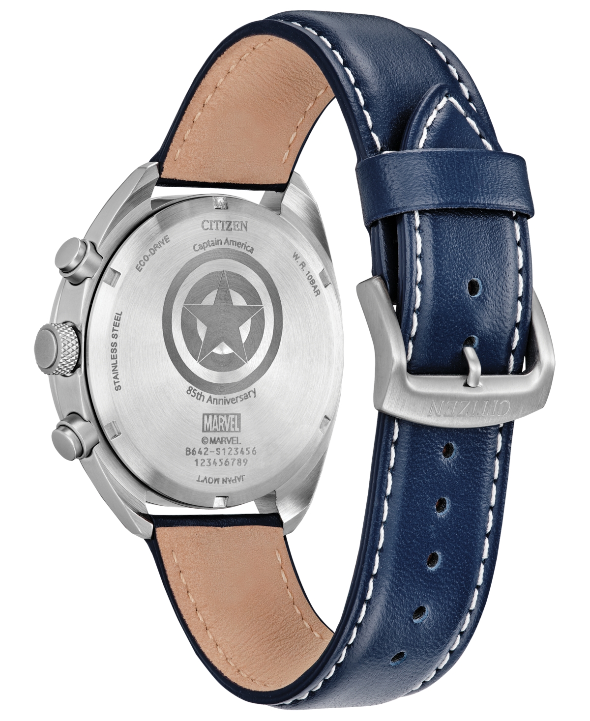 Citizen Men's Marvel Captain America Blue Leather Strap Watch 41mm
