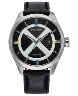 Men's Marvel Comics Black Leather Strap Watch 42.3mm