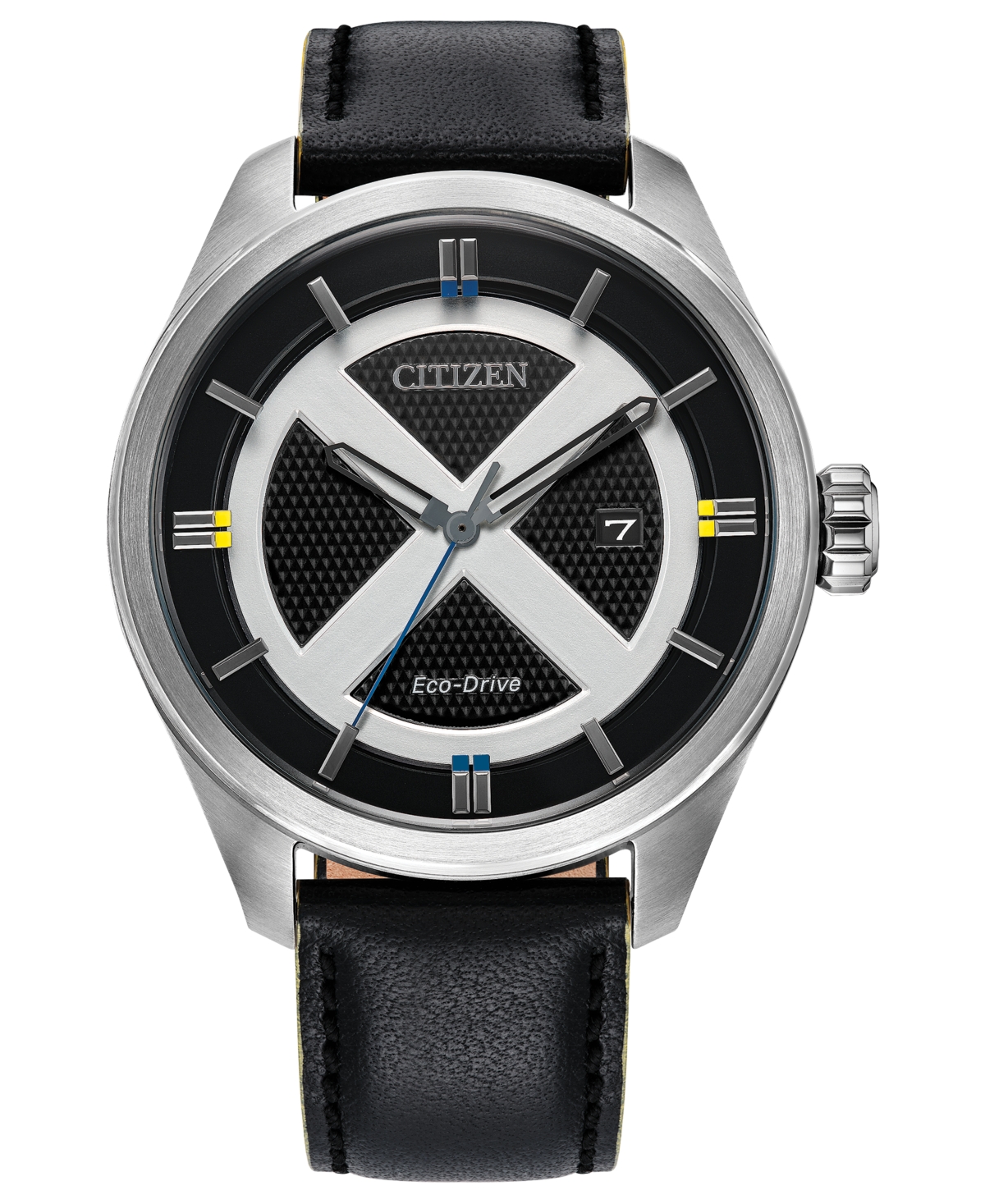 Citizen Men's Marvel Comics Black Leather Strap Watch 42.3mm