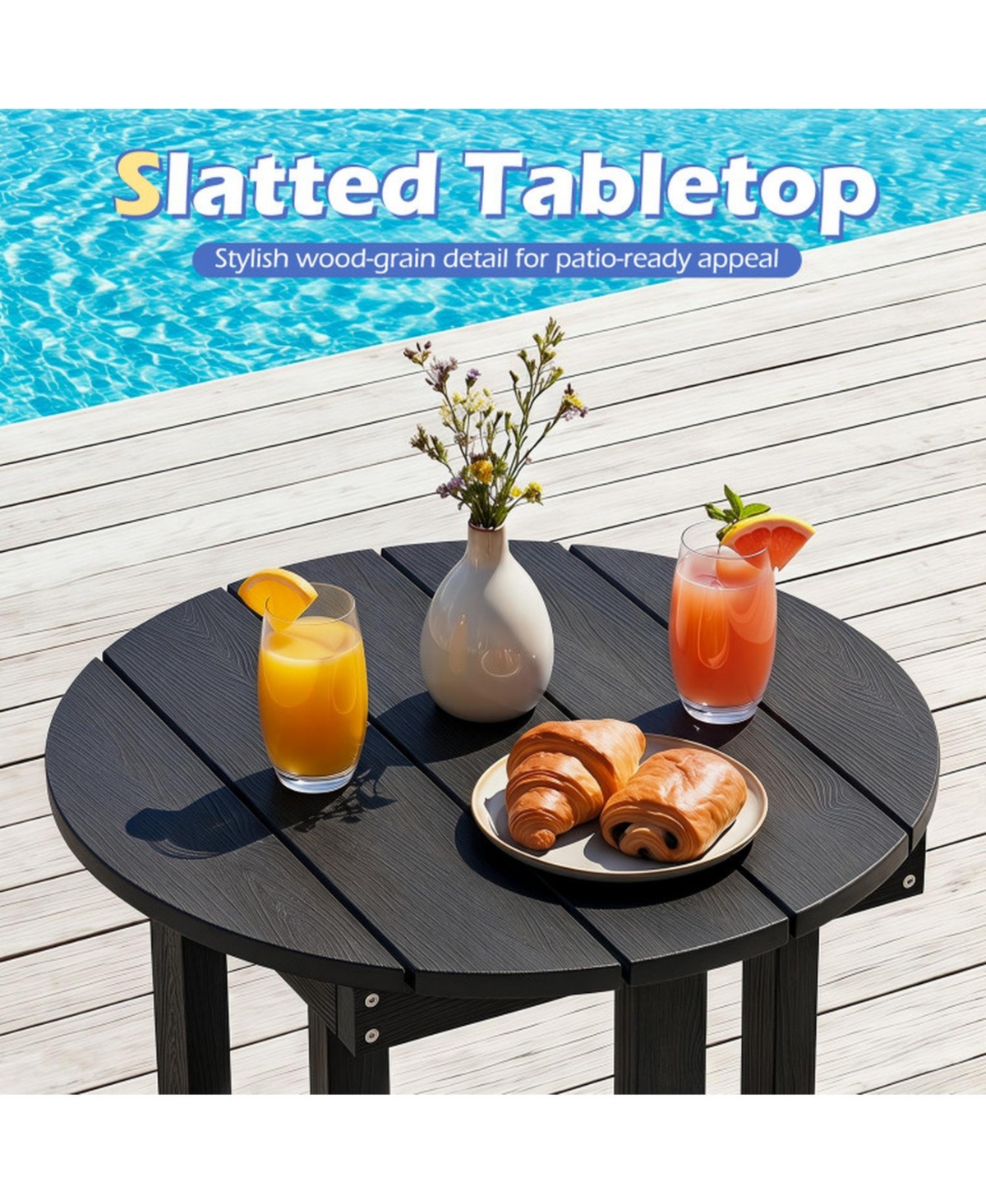 Sugift All-Weather Adirondack Outdoor Side Table with Slatted Wood-Grain Top