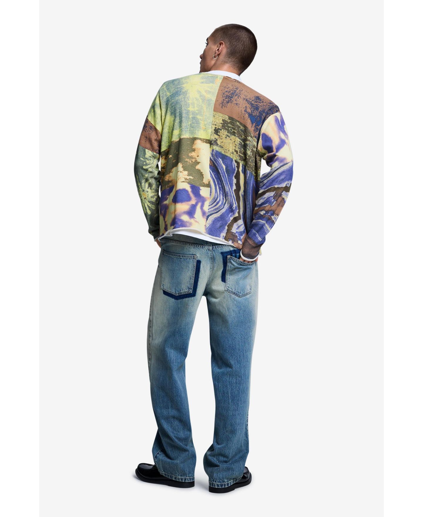Мужской свитер Desigual Patchwork Print Loose Crew Neck, цвет: Зелёный — фото 4