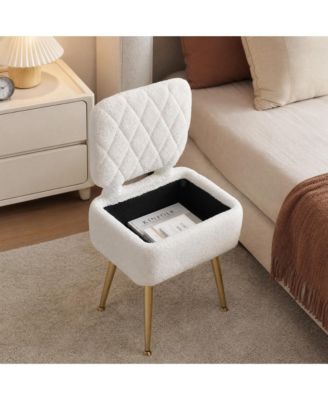 Small Vanity Accent Chair with Hidden Storage, Compact Backrest, Lift-Top Ottoman Seat, Upholstered Fleece, Tool free assembly