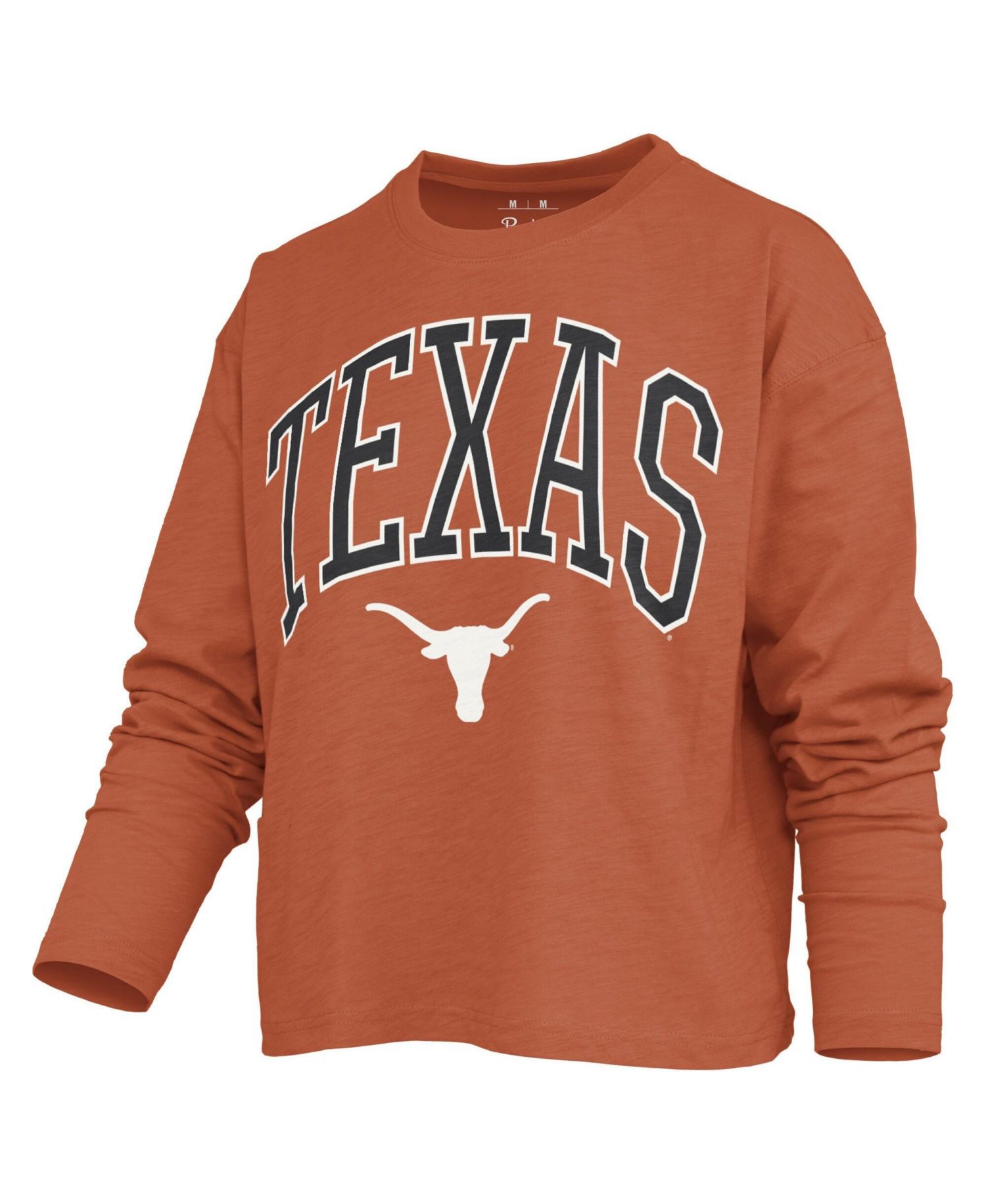 Women's Texas Longhorns Motley Boxy Burnout Waist-Length T-Shirt