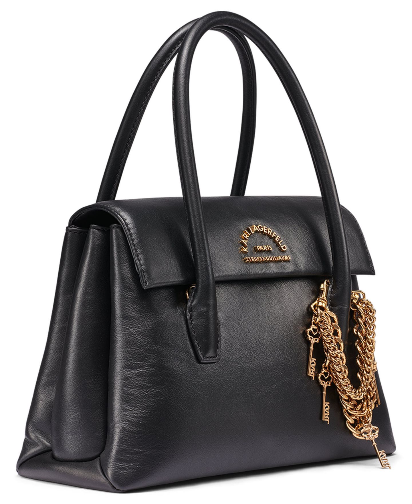 Женская сумка KARL LAGERFELD PARIS Rosalee Small Leather Satchel Handbag, цвет: Чёрный / Золотой — фото 5