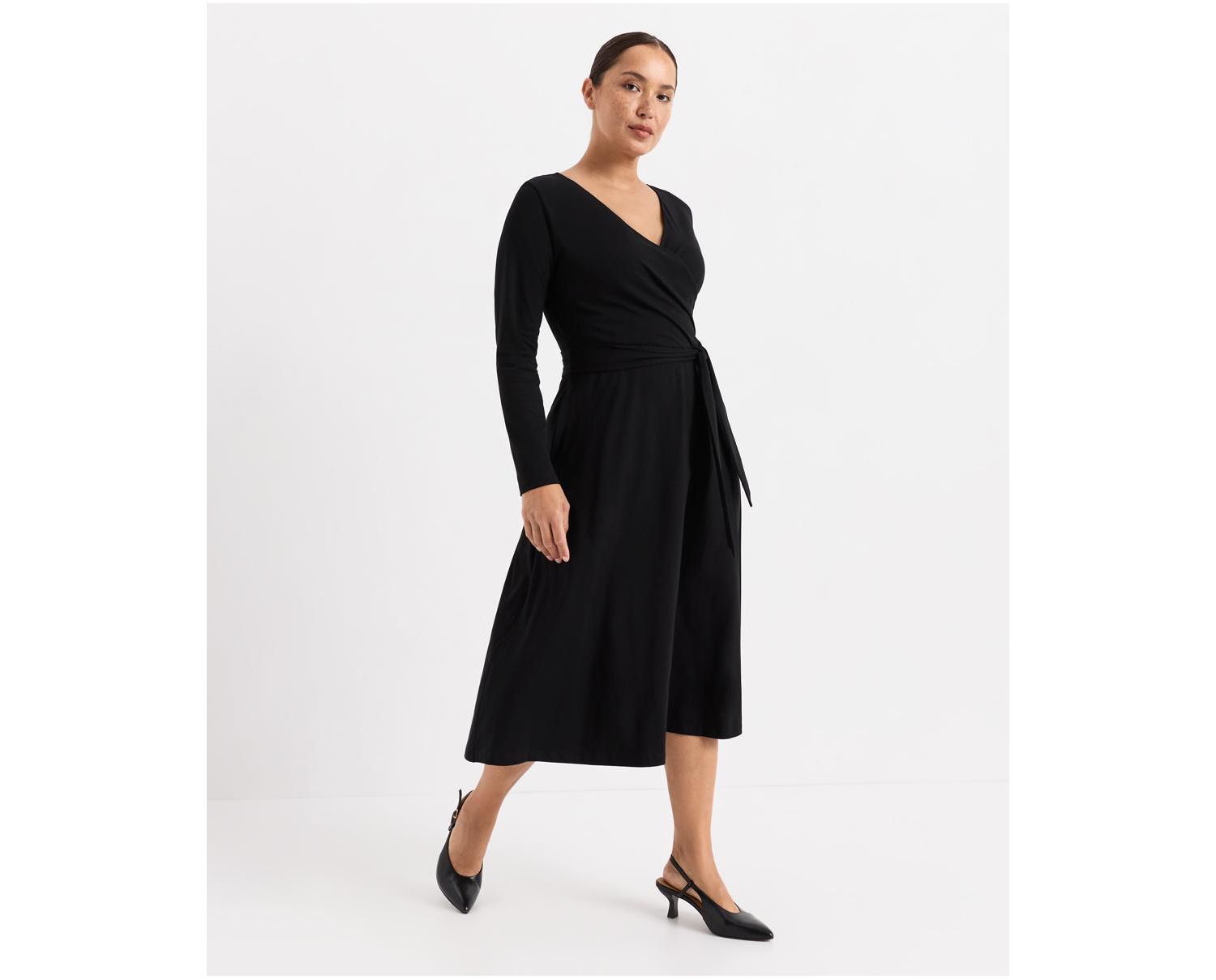 Women's Fit and Flare Wrap Long-Sleeve Dress