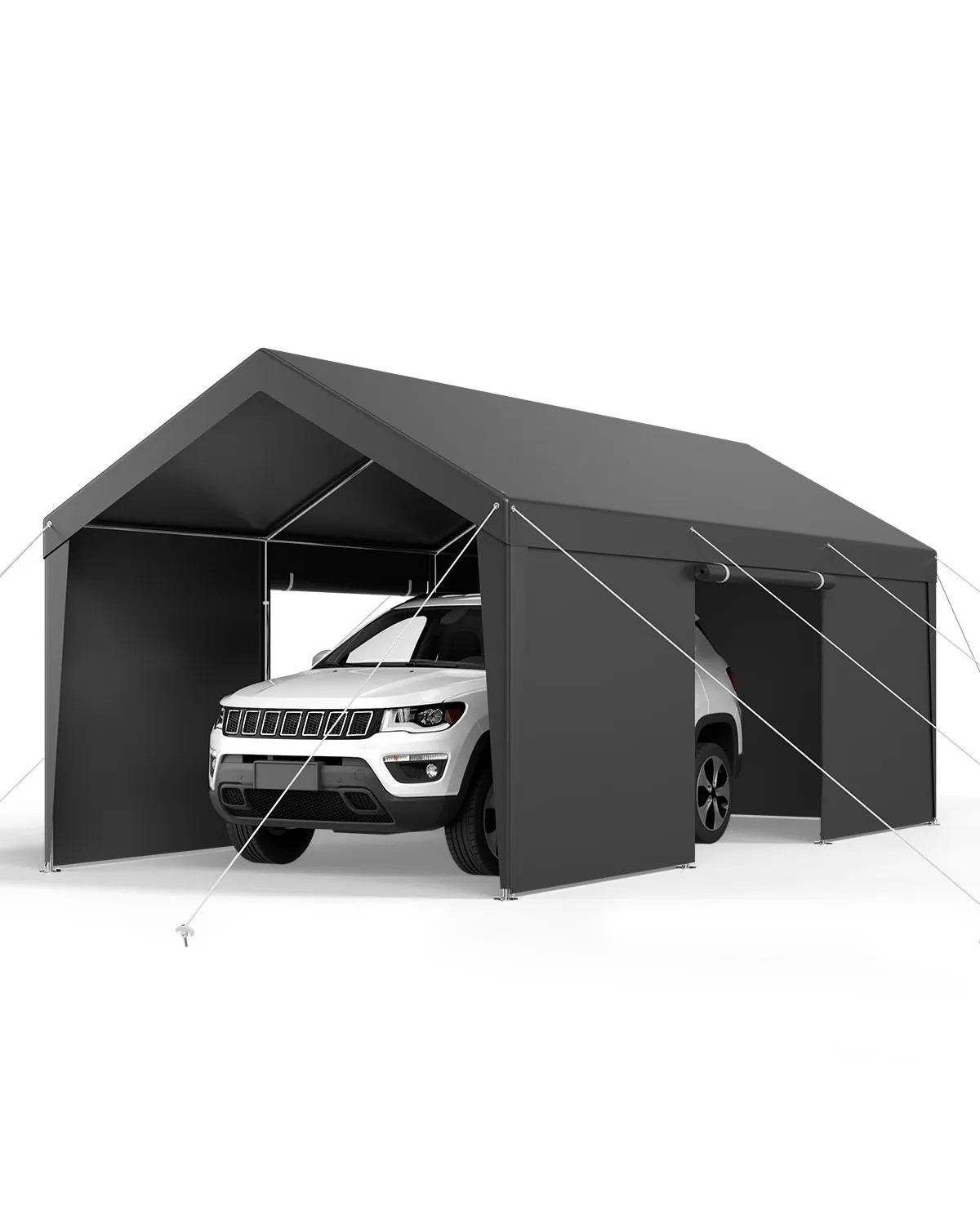 Sugift 10 x 20 Feet Carport Outdoor Car Canopy with Removable Sidewalls and Door Heavy Duty Shelter - Grey