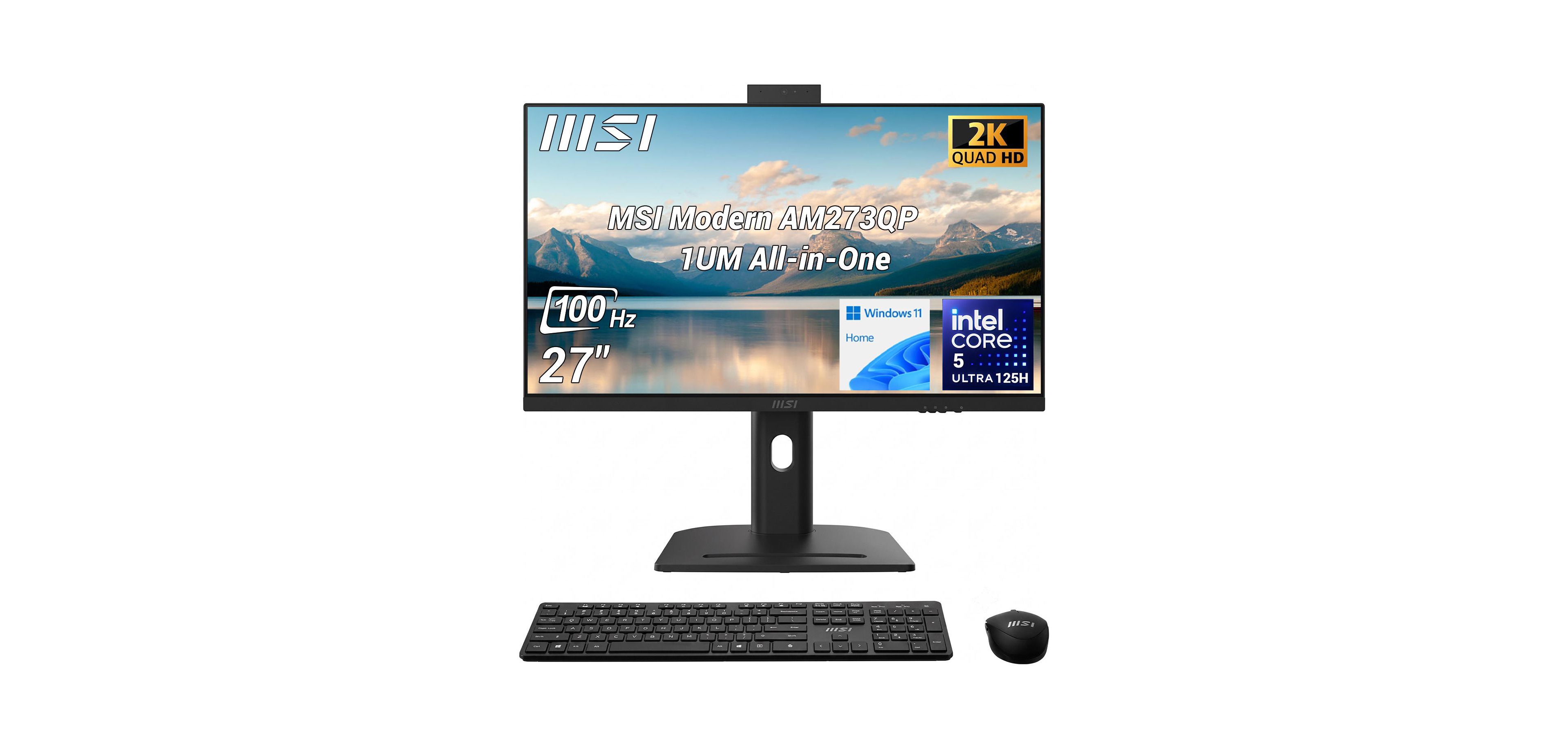 Msi Modern 27" Qhd Ai All-in-One, Intel Core Ultra 5, 16GB DDR5, 1TB Ssd, Wireless Keyboard & Mouse, Windows 11 Home