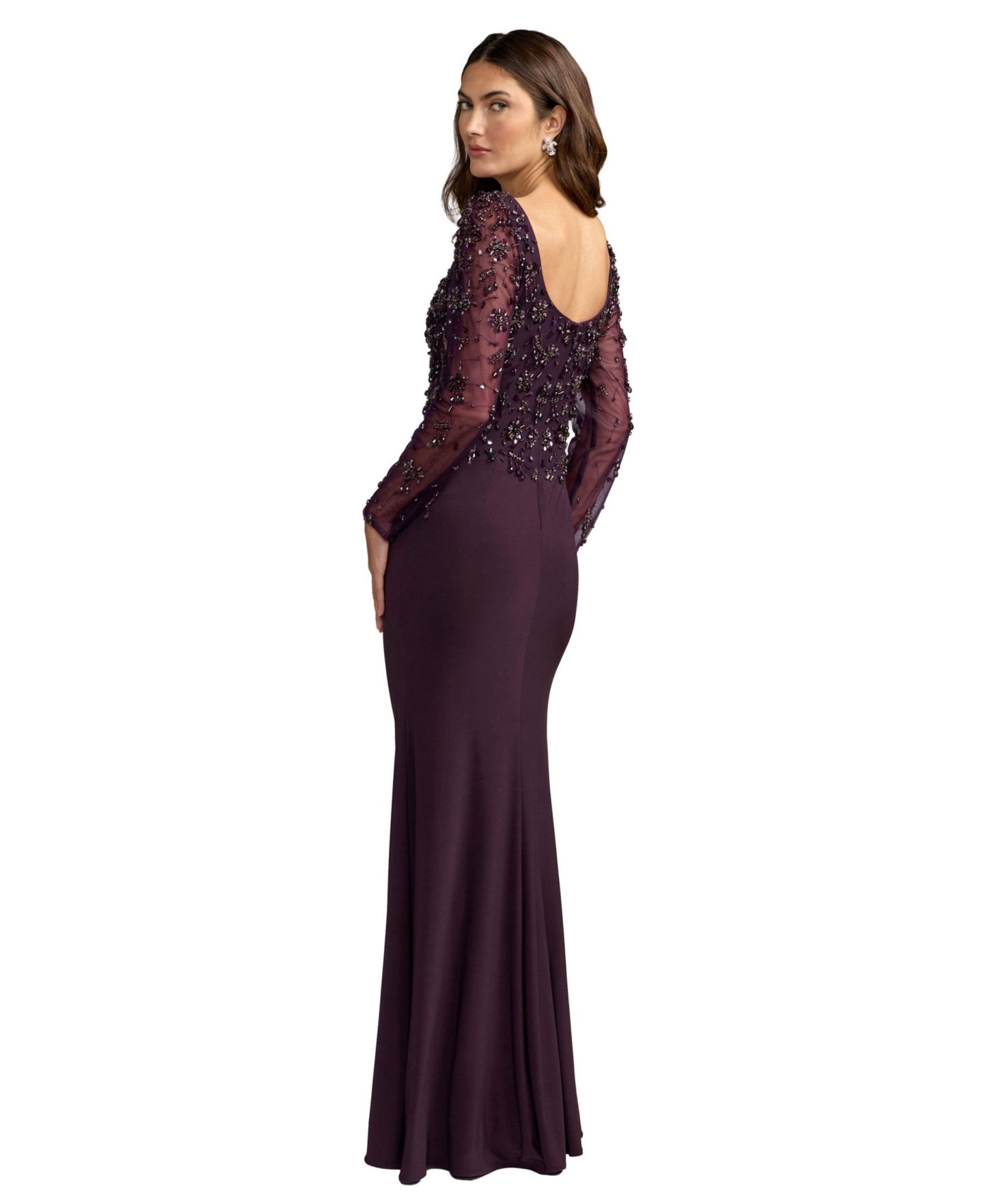 Женское платье Mac Duggal Embellished Mesh Long-Sleeve Scoop Neck Gown, цвет: Аметистовый — фото 2