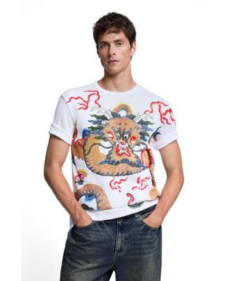 Men's Dragon-Print Crew Neck Short-Sleeve T-Shirt
