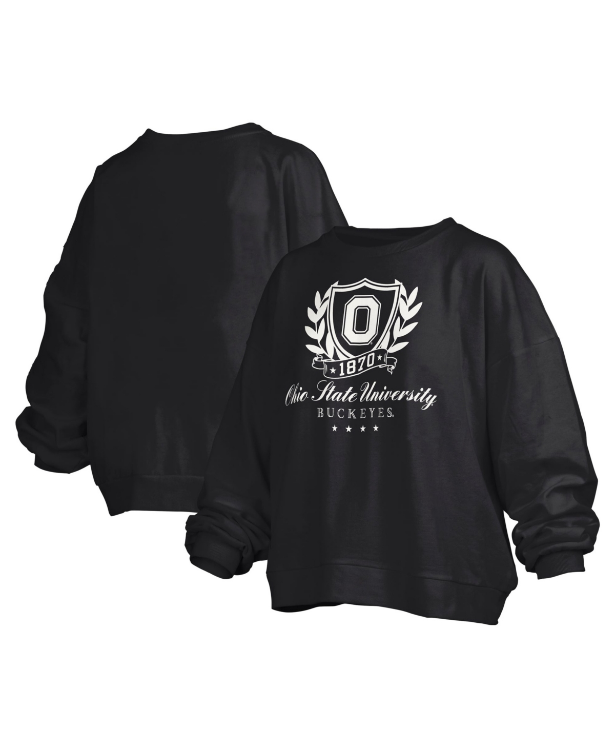 Pressbox Women's Ohio State Buckeyes Big Aug Script Janice Oversized Cropped-hem Pullover Sweatshirt In Black