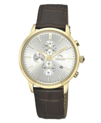 Men's Aura Chronograph Brown Genuine Leather Band Gold Tone Watch 44 mm