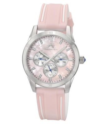Women's Georgie Multifunction Pink and White Silicone Strap Silver Tone and  Pink Mother Of Pearl  Dial Watch 39 mm