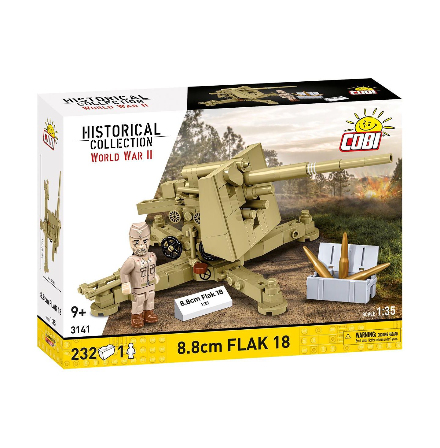 Детский конструктор COBI Historical Collection Wwii 8.8 cm Flak 18 (DAK) Cannon 232-Piece Building Set, Ages 9+ — фото 1