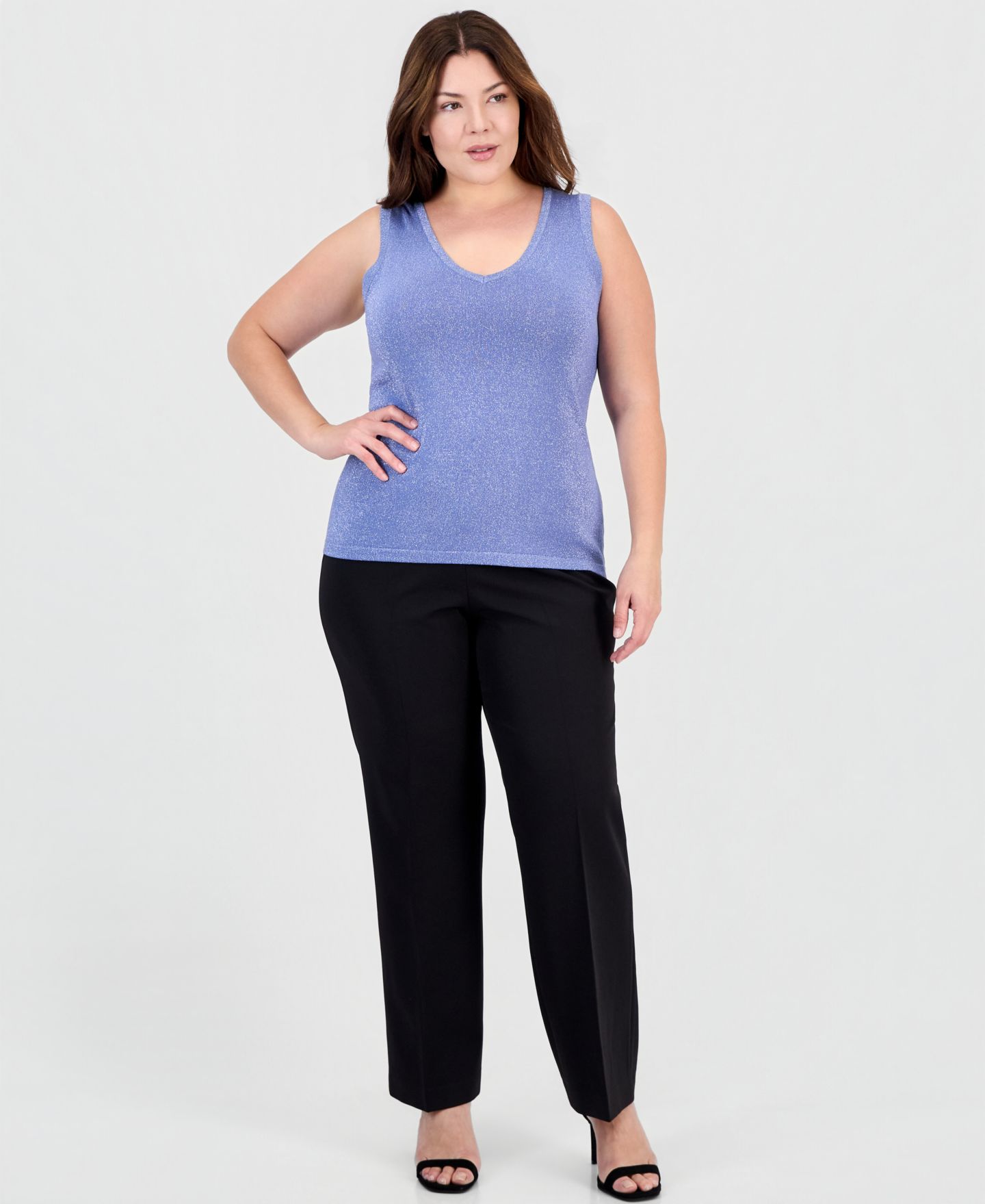 Женский топ Tahari Plus Size Metallic, цвет: Синий морозный — фото 3