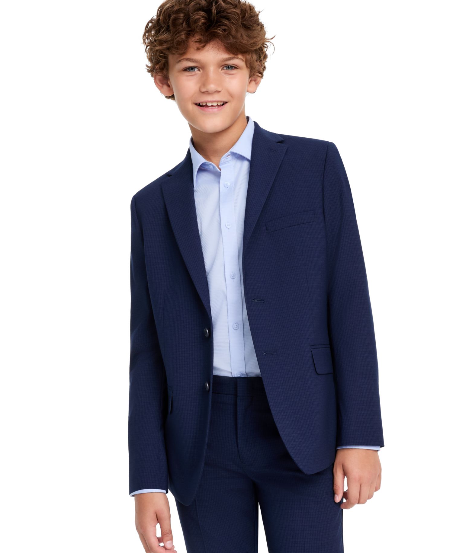 Boys' Mini Grid Slim Fit Single-Breasted Suit, 2-Piece Set