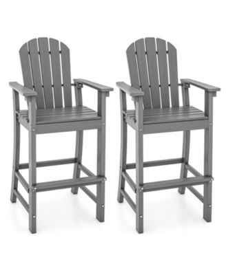 Set of 2 Patio HDPE Bar Height Stool All Weather Chair Armrest Footrest