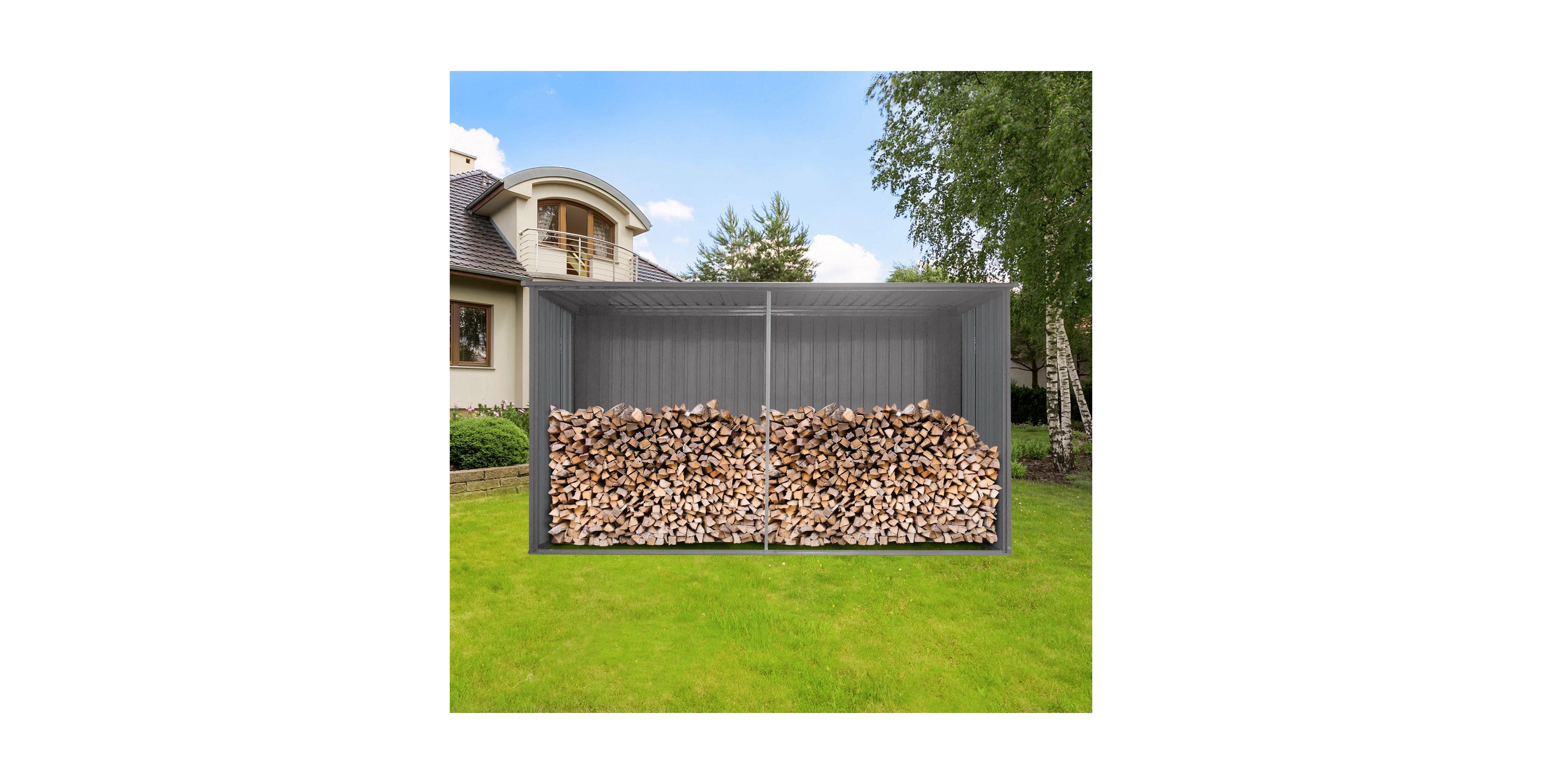 Mondawe 13 x 11 Feet Outdoor Metal Storage Shed with Firewood Storage, Apex Roof Garden Tool Shed
