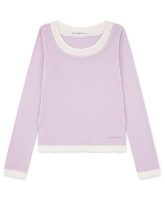 Girls' 5-16 Twofer Layered Long-Sleeve Ruffled Scoop Neck T-Shirt